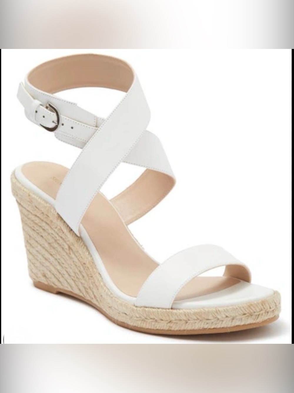 Stuart Weitzman White Leather Espadrille Wedge Sandals